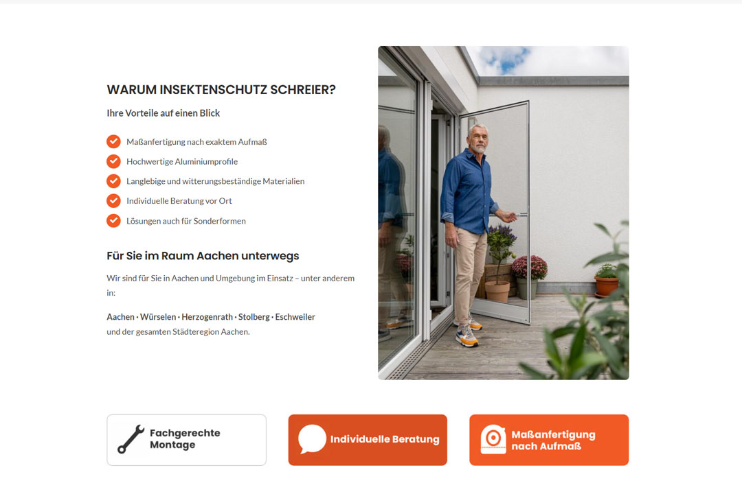 Screenshot der Webseite von Insektenschutz Axel Schreier Aachen, ein Webdesign Projekt von M2AIX.